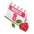 Isometric calendar women`s day with flower rose